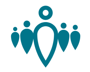A stylised icon showing one person at the front of a small crowd, with other people behind them, representing support and togetherness