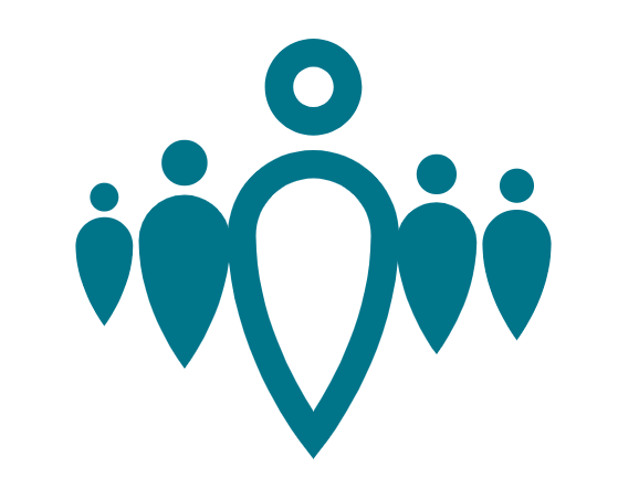 A stylised icon showing one person at the front of a small crowd, with other people behind them, representing support and togetherness
